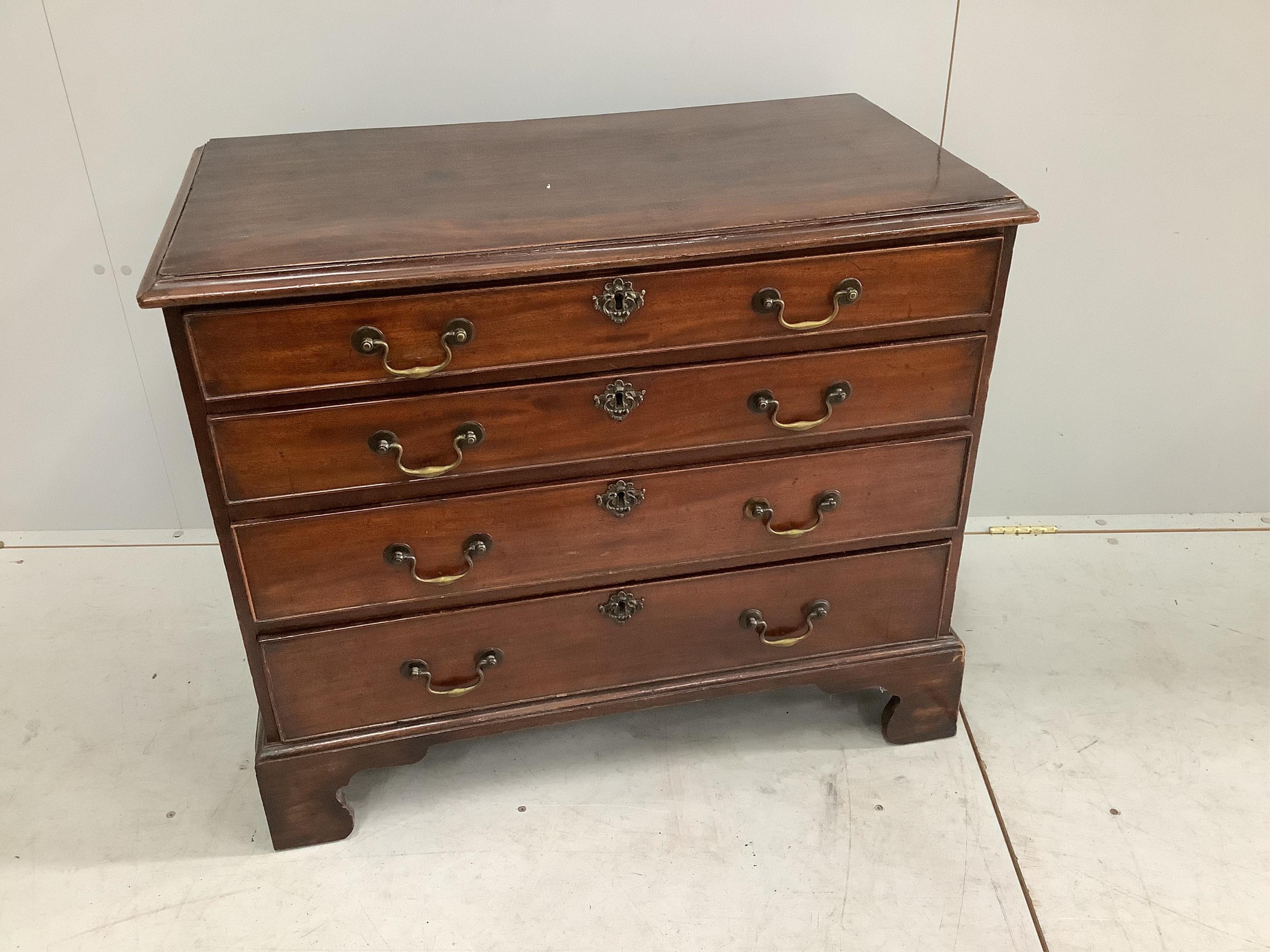 A George III mahogany chest of four drawers, adapted, width 86cm, depth 46cm, height 72cm